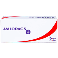 Amlodac 5mg điều trị tăng huyết áp, đau thắt ngực hộp 10 vỉ x 10 viên