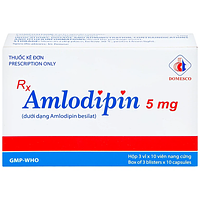 Amlodipin 5mg điều trị tăng huyết áp, đau thắt ngực hộp 3 vỉ x 10 viên